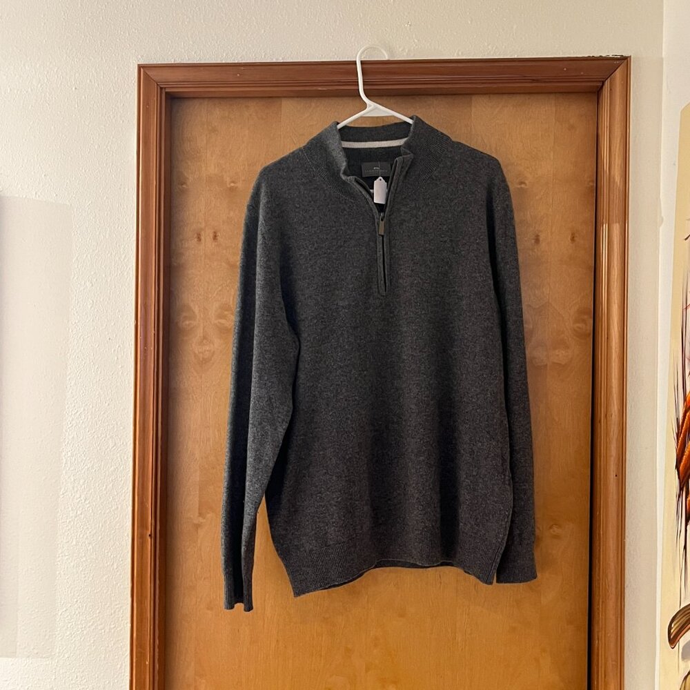 100% Cashmere 1/4 Zip Collared Sweater Jacket Men's Heather Grey M / L - Picture 4 of 6